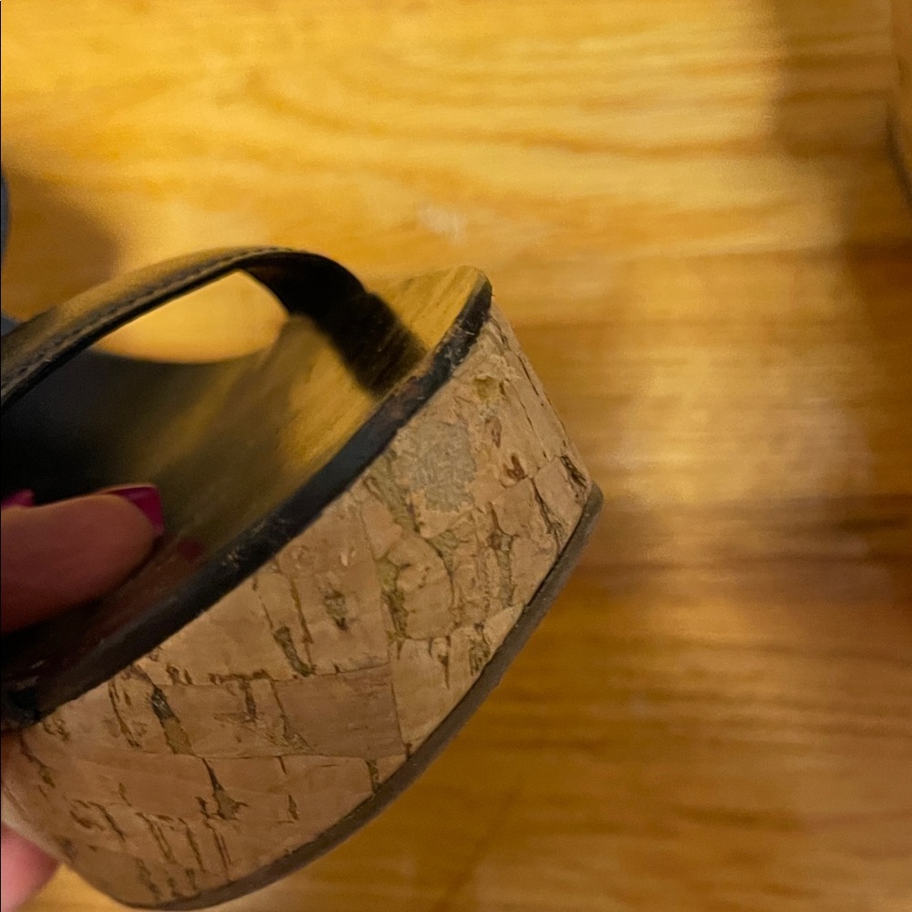 Tory Burch Black and Tan Wedge Sandals - Picture 5 of 6